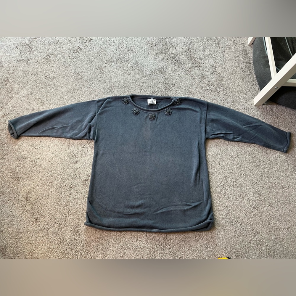 Vintage Oversized Blue Sweater with Floral Detail